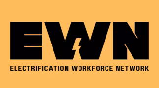 Electrification Workforce Network logo with large EWN letters with a electricity symbol in the W