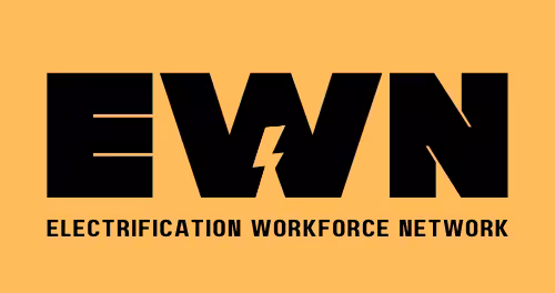 Electrification Workforce Network logo with large EWN letters with a electricity symbol in the W